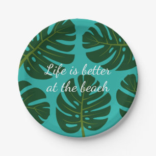 Tropical Monstera palm leaf floral paper plates