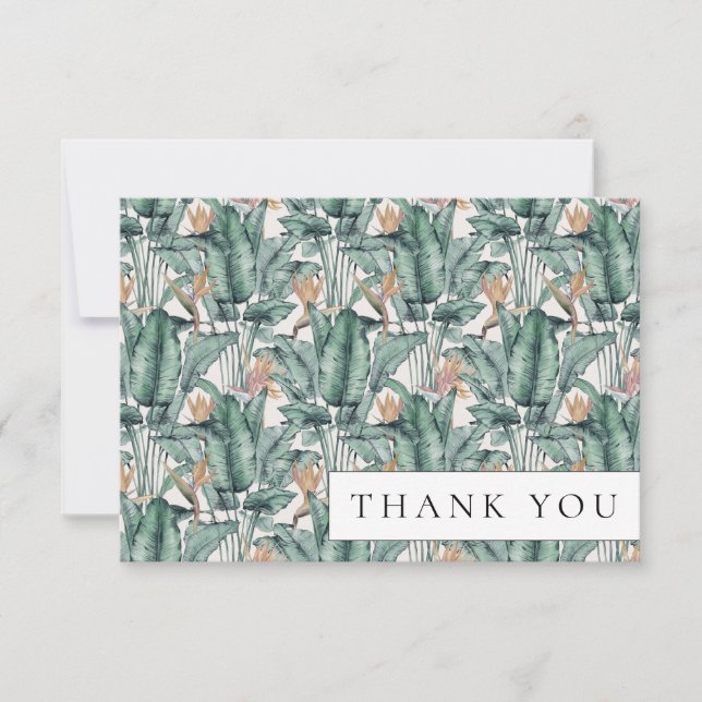 Tropical Monstera Palm Leaf Thank You Card (Front)