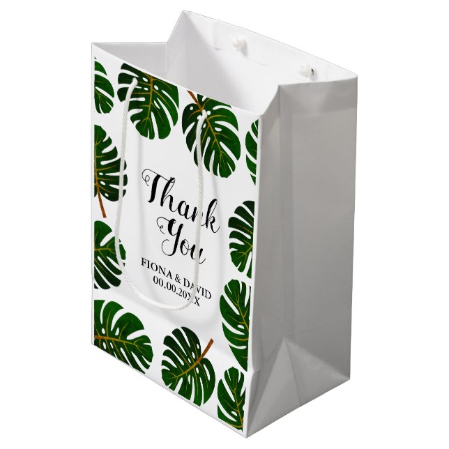 Tropical Monstera palm leaf wedding thanks & favou Medium Gift Bag (Front Angled)