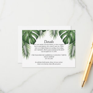 Tropical Monstera Palm Leaves Wedding Details Enclosure Card