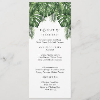 Tropical Monstera Palm Leaves Wedding Menu Card