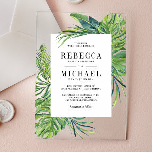 Tropical Monstera Palm Wedding Acrylic Invitations