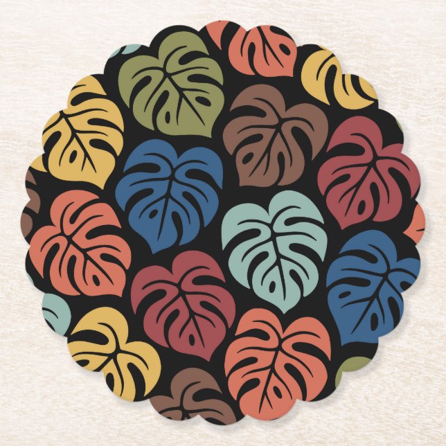 Tropical Monstera Pattern Paper Coaster (Front)