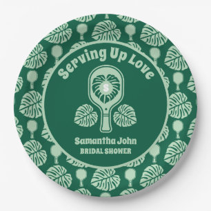 Tropical Monstera Pickleball Bridal Shower Paper Plate