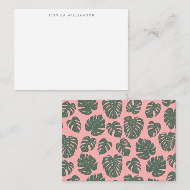 Tropical Monstera Pink Green Custom Gift Enclosure Card (Front/Back)