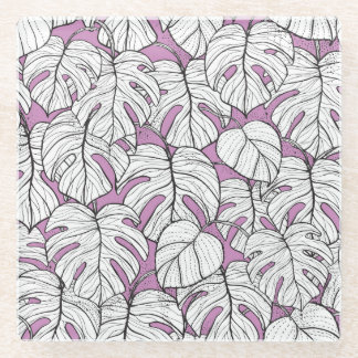Tropical Monstera Plant Repeat Pattern Glass Coaster