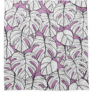 Tropical Monstera Plant Repeat Pattern Shower Curtain