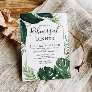 Tropical Monstera Rehearsal Dinner Invite Card