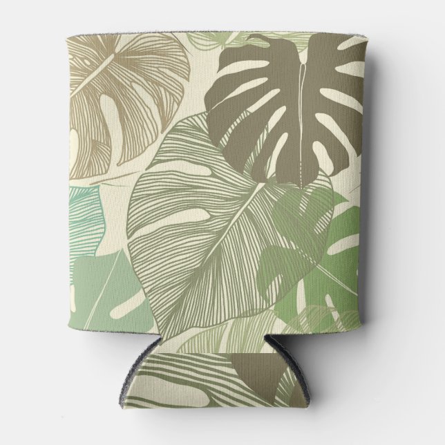 Tropical Monstera Retro Hand-Drawn Pattern Can Cooler (Front)