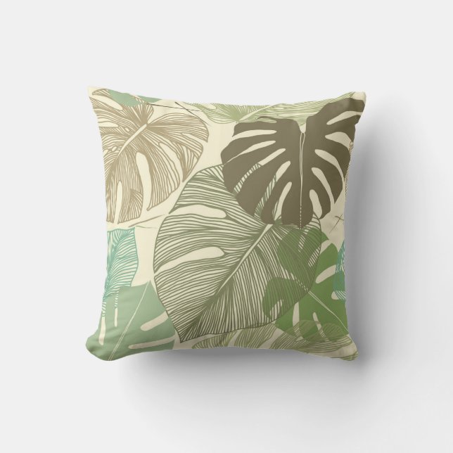 Tropical Monstera Retro Hand-Drawn Pattern Cushion (Front)