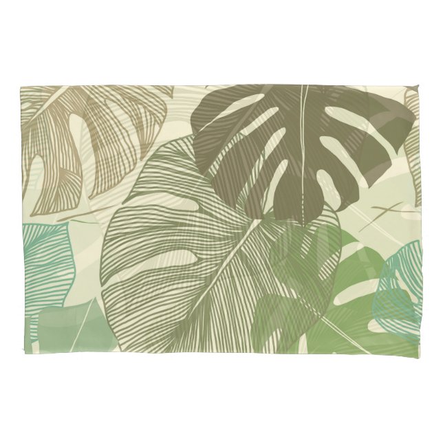Tropical Monstera Retro Hand-Drawn Pattern Pillowcase (Front)