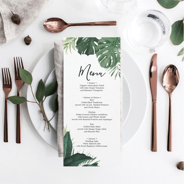 Tropical Monstera Wedding Menu or Bridal Shower Invitation (Creator Uploaded)