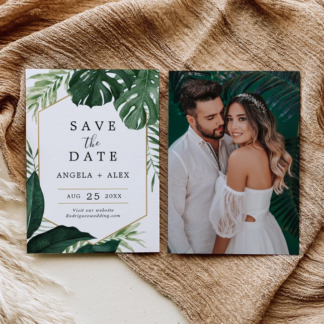 Tropical Monstera Wedding Save the Date Invitation (Creator Uploaded)