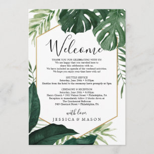 Tropical Monstera Wedding Welcome Itinerary Letter Programme