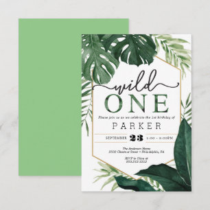 Tropical Monstera Wild One First Birthday Invite