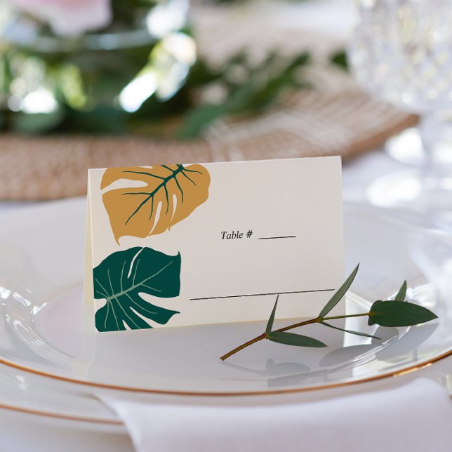 Tropical Monstera Yellow | Wedding table place Place Card (Creator Uploaded)