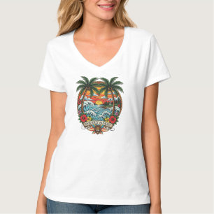 Tropical Monterey Palm Waves Tattoo Tee