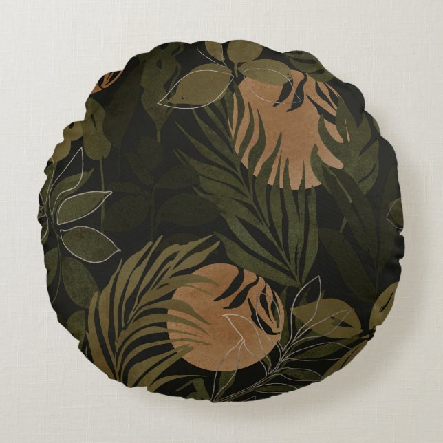 Tropical Moon Palm: Night Seamless Pattern Round Cushion (Front)
