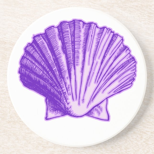 Tropical Moonlight Purple Sea Shell Stone Coaster (Front)