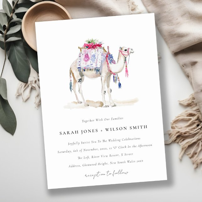 Tropical Moroccan Camel Watercolor Wedding Invitation (Creator Uploaded)