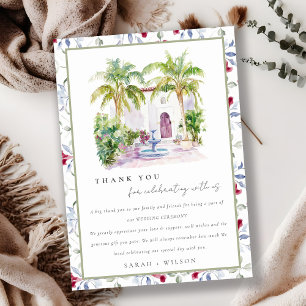 Tropical Moroccan Courtyard Watercolor Wedding Thank You Card