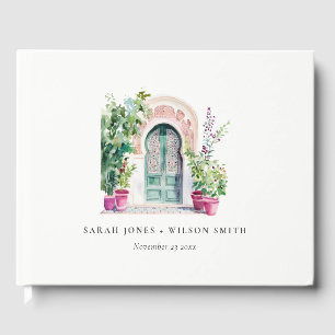 Tropical Moroccan Doorway Watercolor Wedding Guest Book