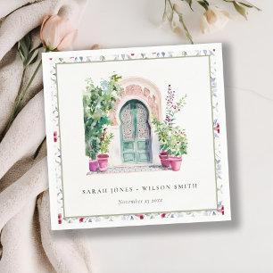 Tropical Moroccan Doorway Watercolor Wedding Napkin