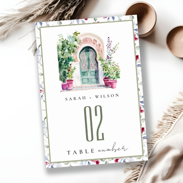 Tropical Moroccan Doorway Watercolor Wedding Table Number (Creator Uploaded)