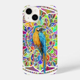 Tropical Mosaic – Blue & Gold Macaw Mandala iPhone 14 Case