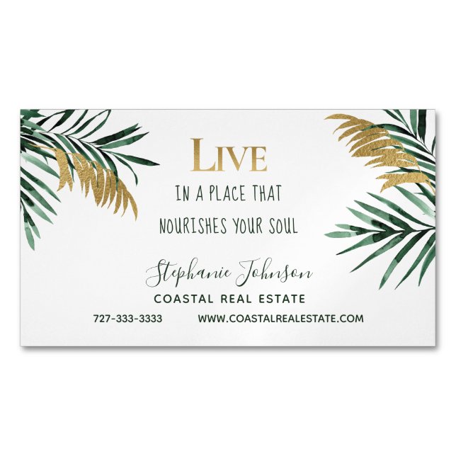 Tropical Motivational Quote Realtor Magnetic Business Card (Front)