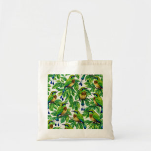 Tropical Motmot Birds and Green Leaves Pattern Tote Bag