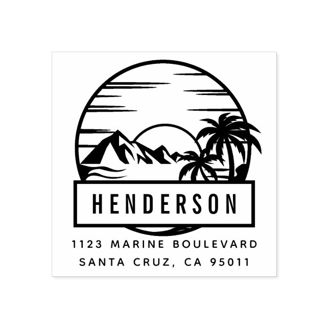 Tropical Mountain & Beach | Last Name Address Rubber Stamp (Imprint)