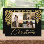 Tropical Multi Photo Collage Christmas Holiday Card<br><div class="desc">Three photos accented with faux glitter palm fronds on a black background (see more colours in our store), these holiday Christmas photo cards have your names on the bottom in chic lettering. Select Matte for heaviest paper and High Definition for best photo resolution. ***ONE PHOTO design is done for you...</div>