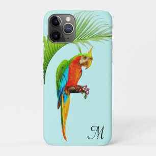 Tropical Multicolored Macaw Bird & Monogram Case-Mate iPhone Case