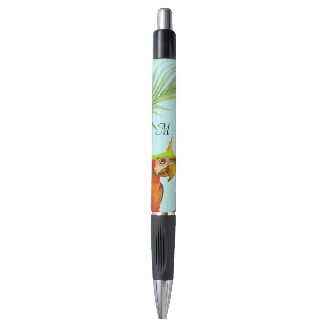 Tropical Multicolored Macaw Bird & Monogram Pen (Front Vertical)