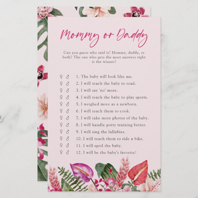 Tropical Mummy Or Daddy Baby Game (Front/Back)