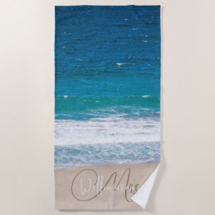 Tropical Name Blue Beach Waves Wedding Beach Towel