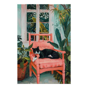 Tropical Nap: Cat Dreaming in Pink Paradise Poster