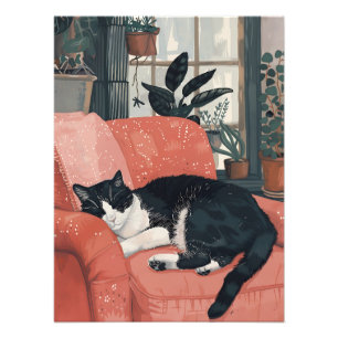 Tropical Nap: Cosy Cat in Jungle Home Photo Print