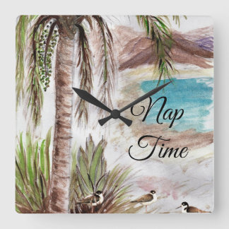 Tropical "Nap Time"  With Birds Square Wall Clock