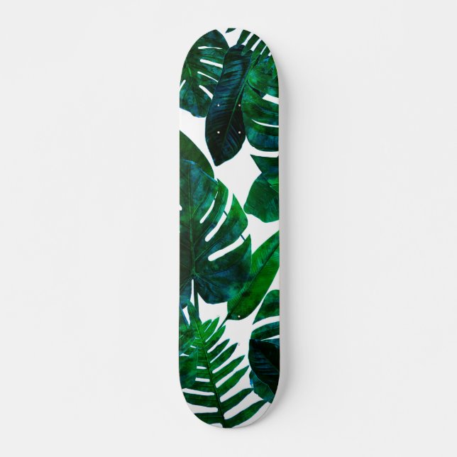 Tropical Nature Monstera Watercolor Painting, Bota Skateboard (Front)