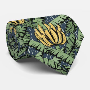 Tropical Navy Banana Leaves and Yellow Bananas Tie