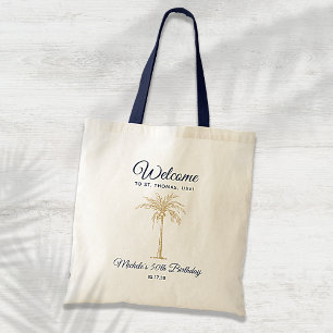 Tropical Navy Gold Palm Birthday Party Welcome Tote Bag