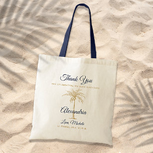 Tropical Navy Gold Palm Tree Birthday Thank You Tote Bag