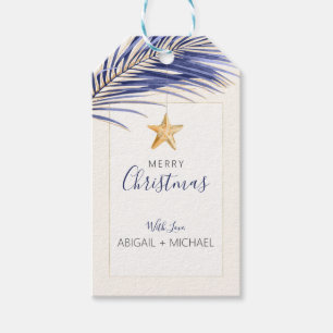 Tropical Navy & Gold Watercolor Starfish Christmas Gift Tags