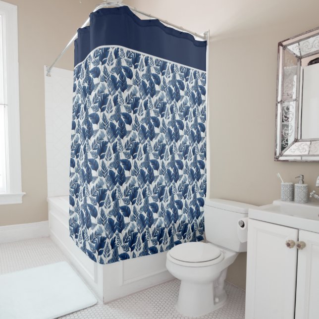 Tropical Navy Shower Curtain (In Situ)