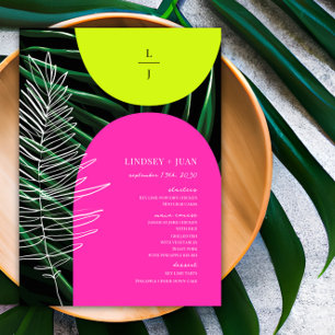 Tropical Neon Arches Palm Leaf Monogram Wedding Menu