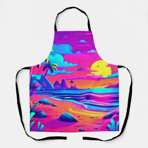 Tropical Neon Beach Sunset Art Apron
