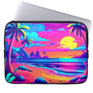 Tropical Neon Beach Sunset Art Laptop Sleeve