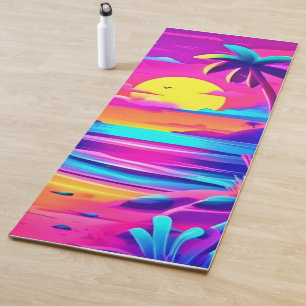 Tropical Neon Beach Sunset Art Yoga Mat